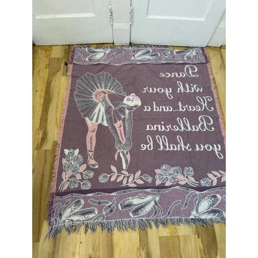 Ballerina Tapestry Throw with Quote & Fringe